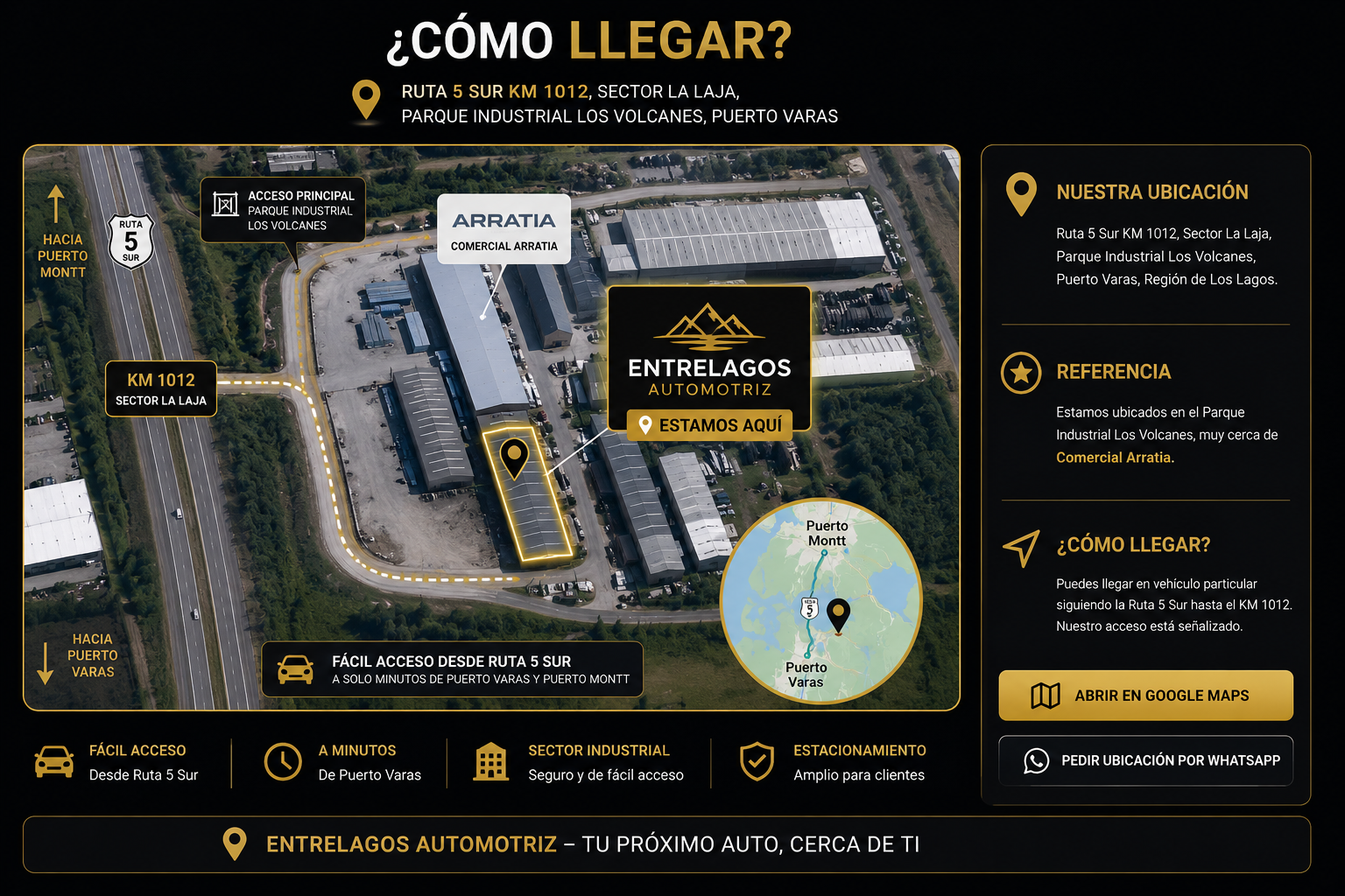 Cómo llegar a Entrelagos Automotriz, Ruta 5 Sur KM 1012, cerca de Comercial Arratia en Puerto Varas
